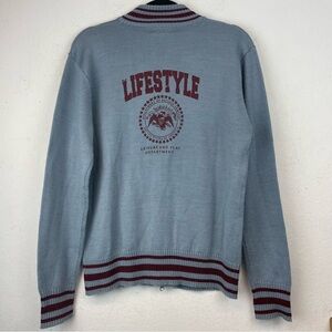 Buffalo David Bitton Light Blue Cardigan with Burgundy Stripes